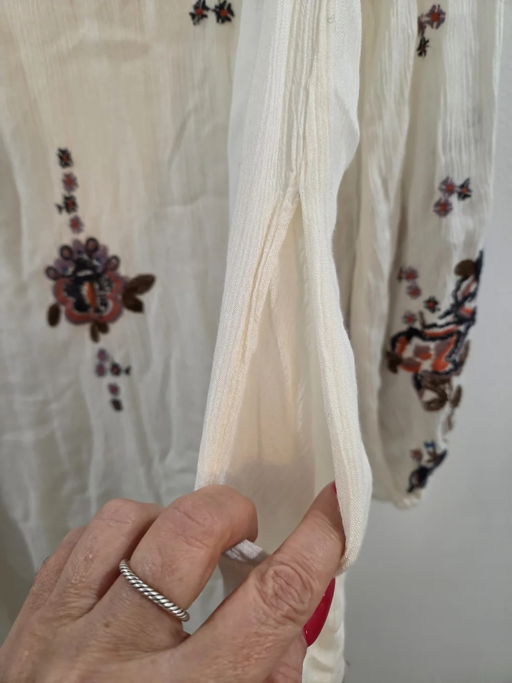 Free People Cream Long Sleeve Embroidered Boho Dress